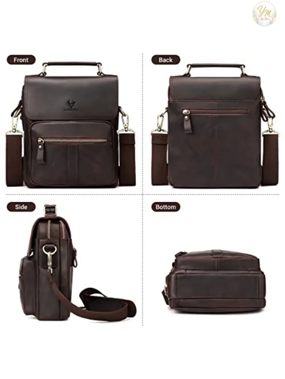 Genuine Leather Flap Messenger Bag for Men Work Business